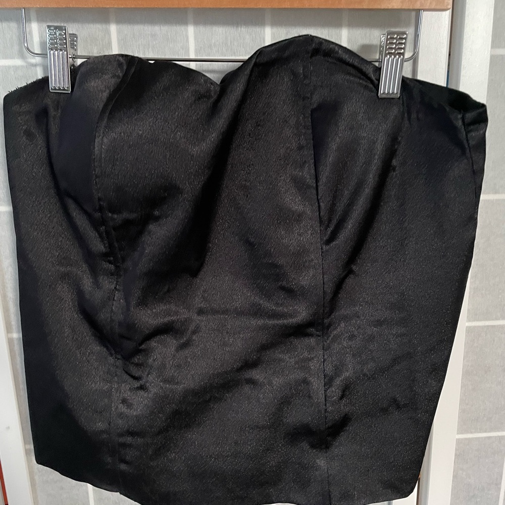 Yosi Strapless Bustier Top, Satin Black, Size Small